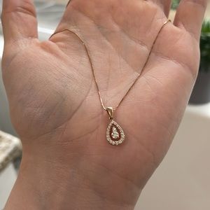 Rose gold diamond tear drop necklace